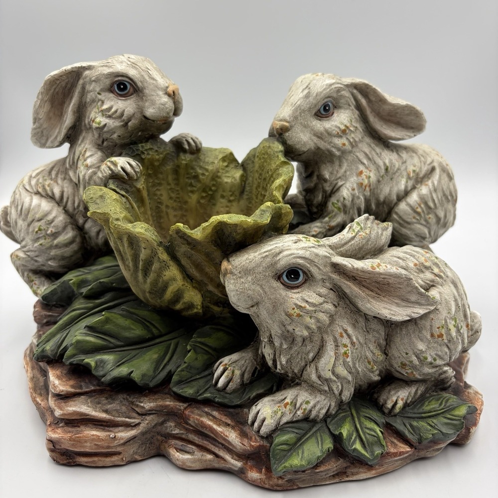 Vintage Chrisdon Bunny Rabbit w/Child & Easter Basket Resin Figurine RARE EUC